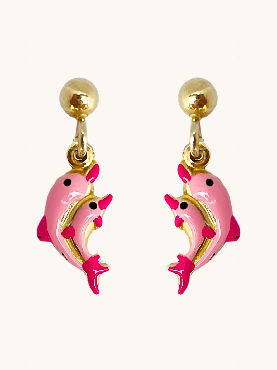Front View of Little Princess Dolphin Earrings in 18k Gold Plated sterling Silver Jewelry for Pierced Ears 925 Sterling Metal One Size 1.7gms