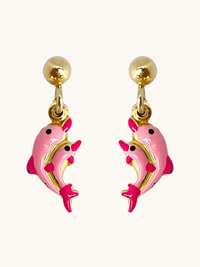 Front View of Little Princess Dolphin Earrings in 18k Gold Plated sterling Silver Jewelry for Pierced Ears 925 Sterling Metal One Size 1.7gms