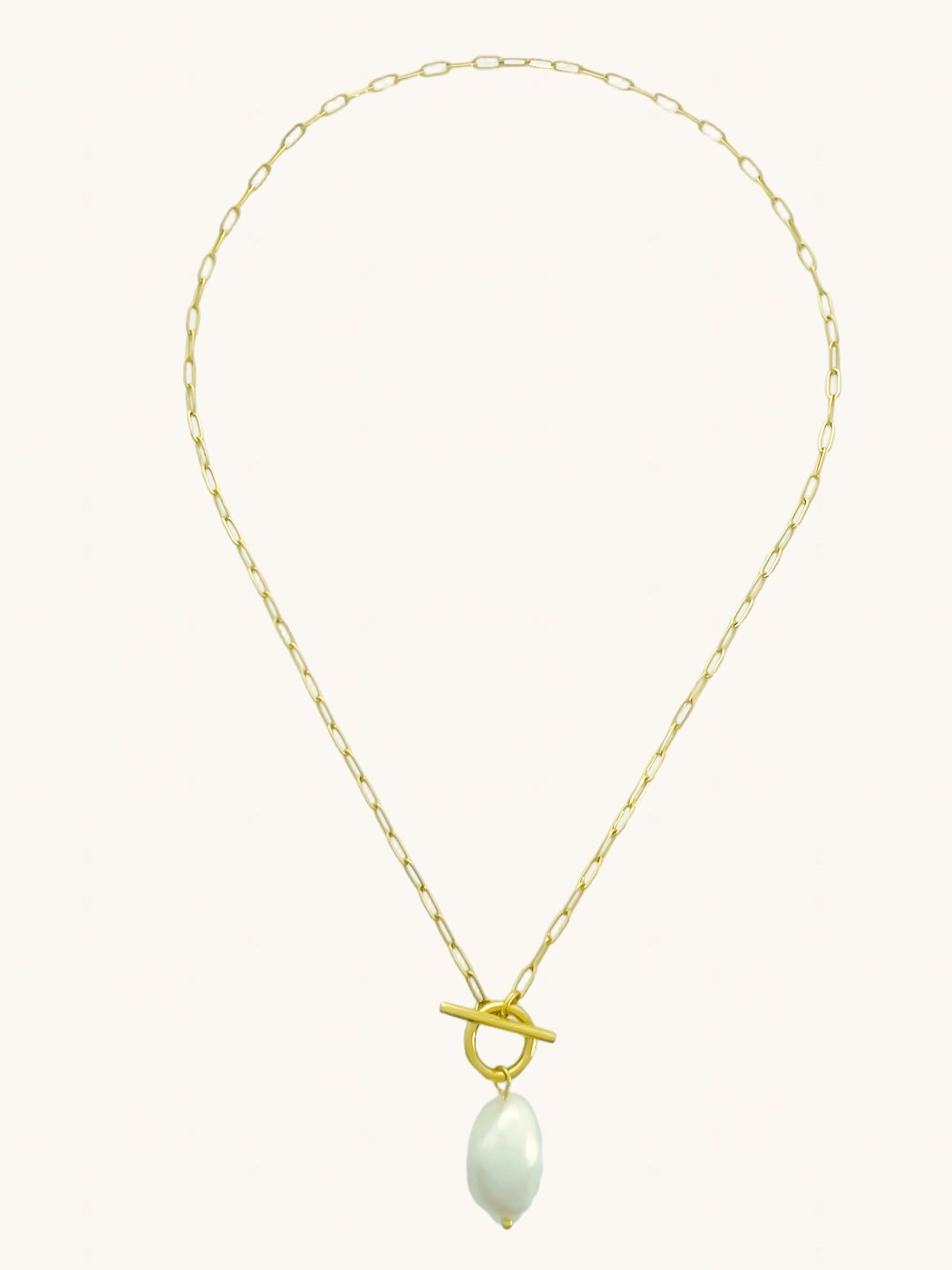 Rear View of Bella Baroque Pearl Necklace in 18K Gold Plated Metal Fixed Length 18k Steel | Hypoallergenic Tarnish Resistant Sweat Water Stone Eco - Friendly One Size 6.2gms