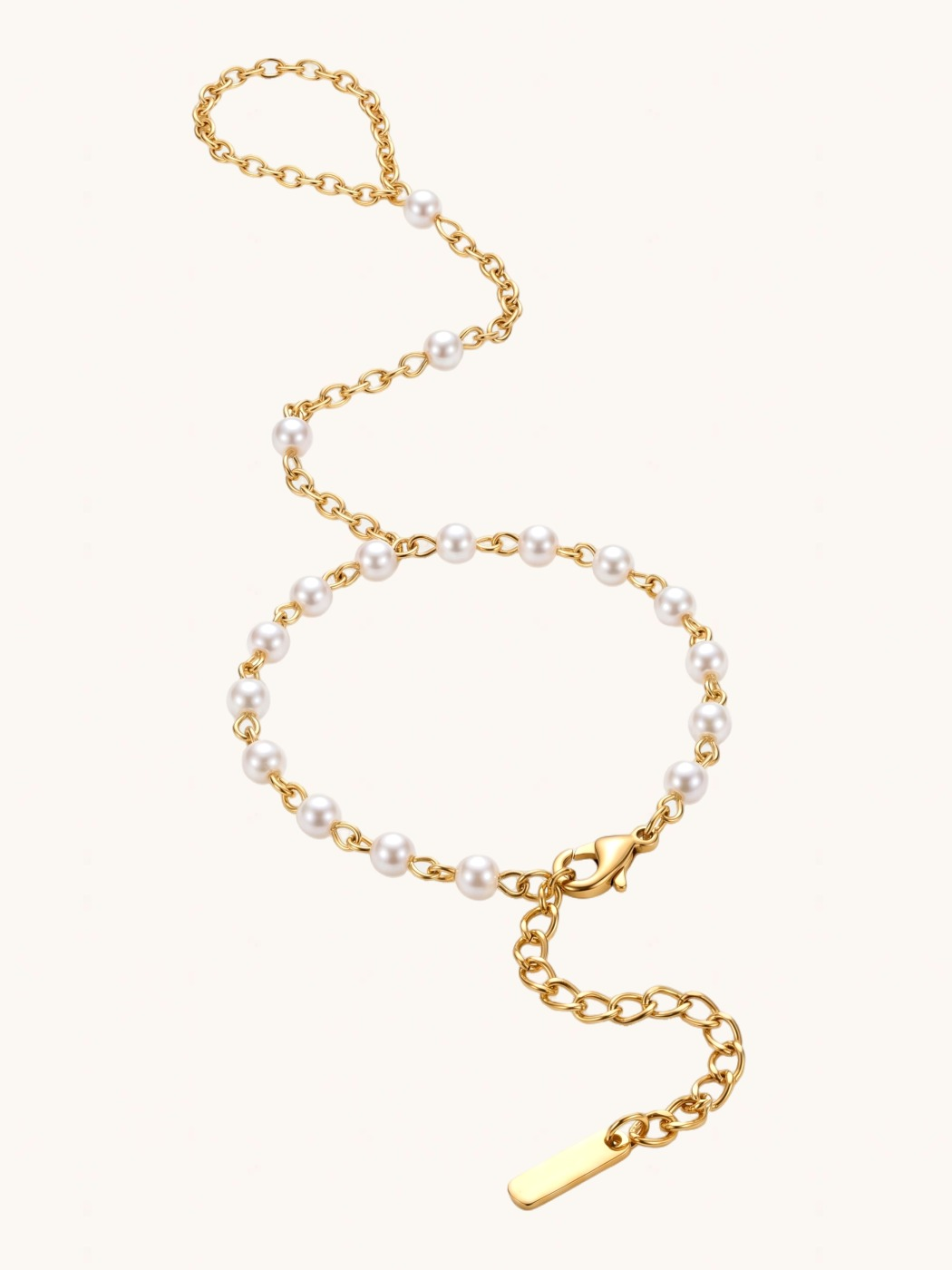 Rear View of Kelly Pearl Hand Chain Comfort Fit 18k Gold Plated Steel | Hypoallergenic Tarnish Resistant Sweat Water 16 inches 3gms