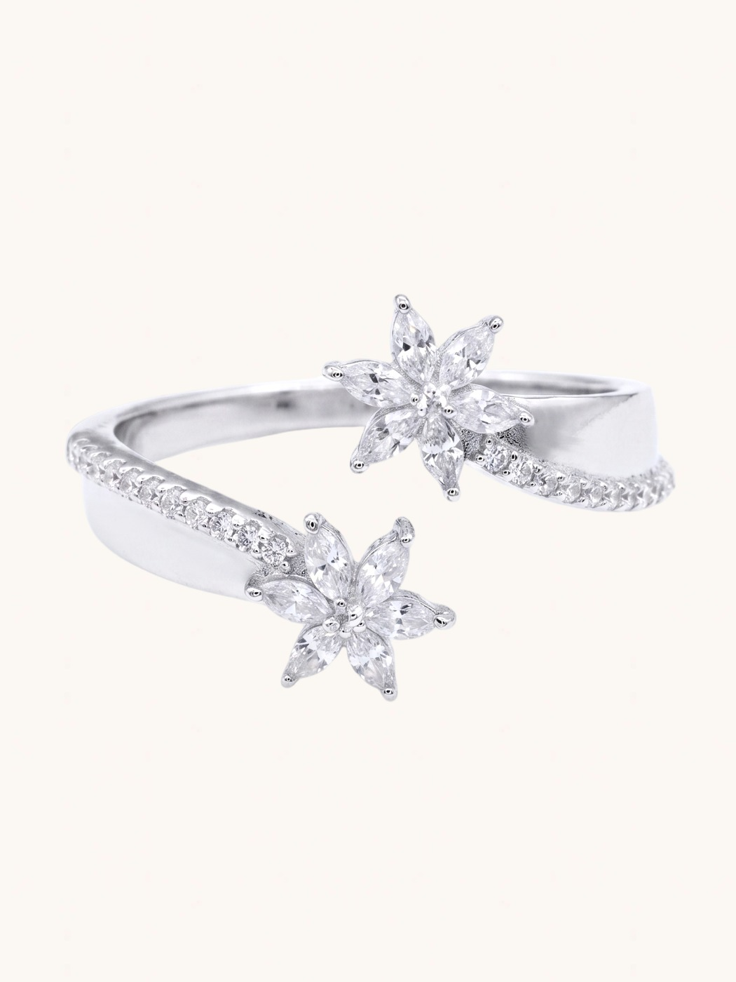 Front View of Aya Bliss Open Adjustable Ring Comfort Fit 925 Sterling Silver 7 mm 3.47gms