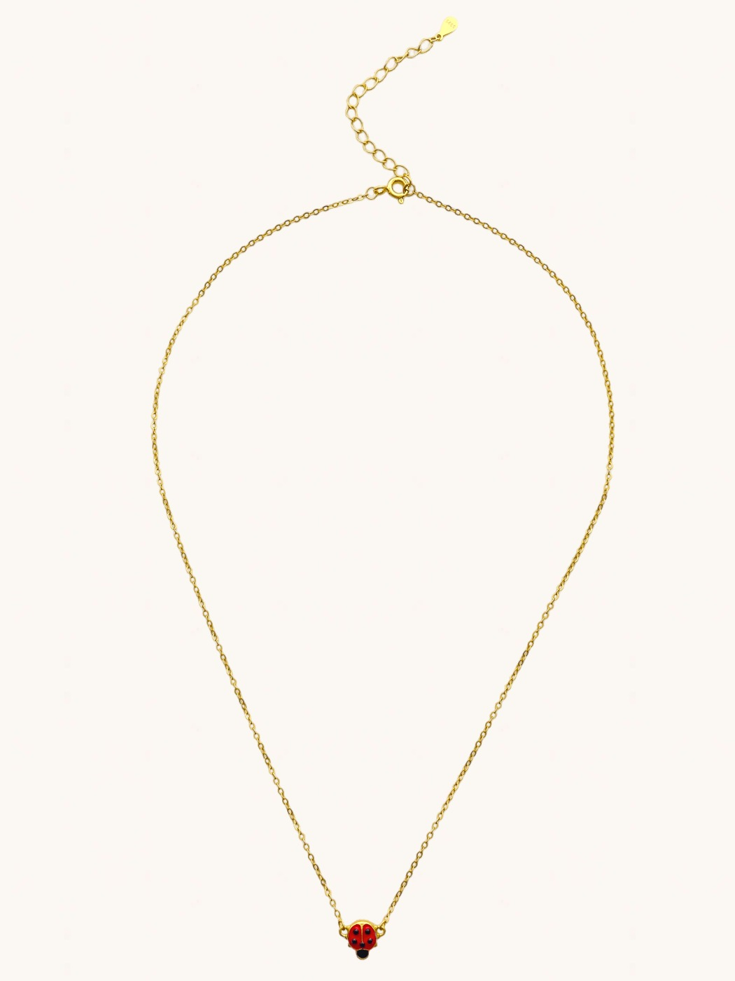 Rear View of Little Princess Lady Bug Necklace in 18k Gold plated Sterling Silver Adjustable Length Plated 925 Metal One Size 3.5gms