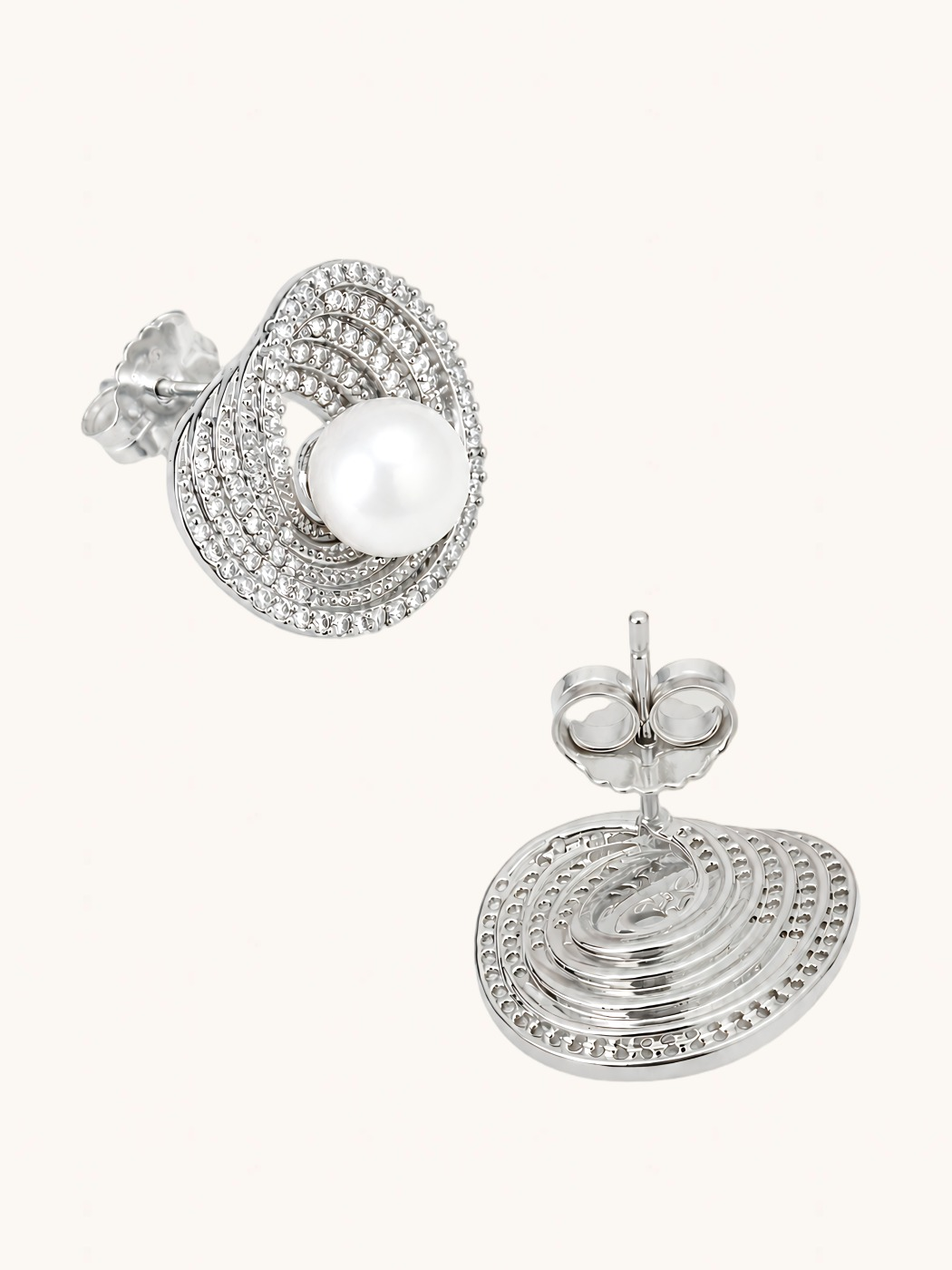 Rear View of Lusterloop Stud Earrings Jewelry for Pierced Ears Post / Pin & Push in 925 Sterling Silver Stamp Marked Rhodium Plated Brass 2 cm 6.4gms
