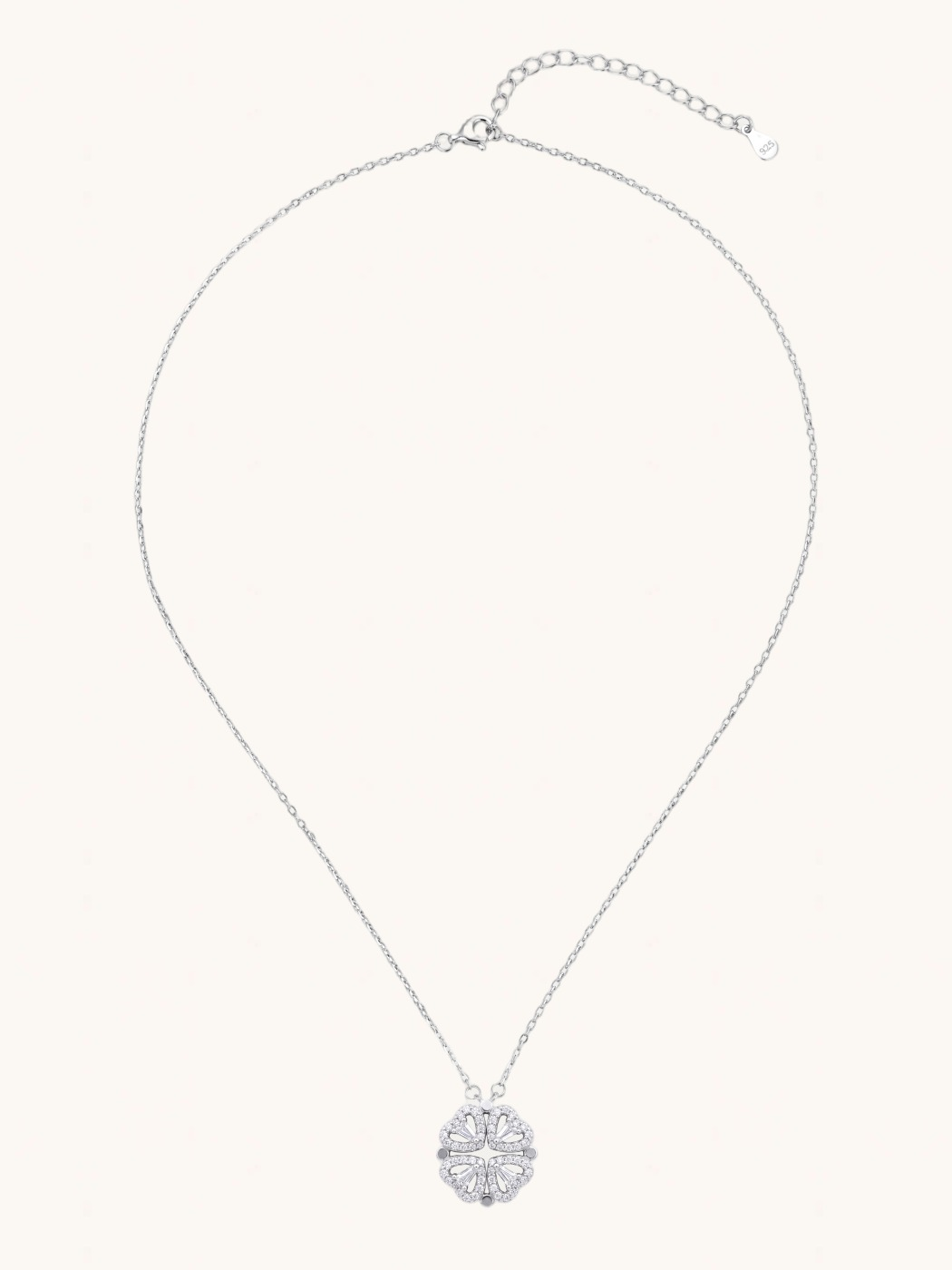 Rear View of Cara Heart Clover Versatile Pendant Necklace Adjustable Length 925 Sterling Silver 16 inches 3gms