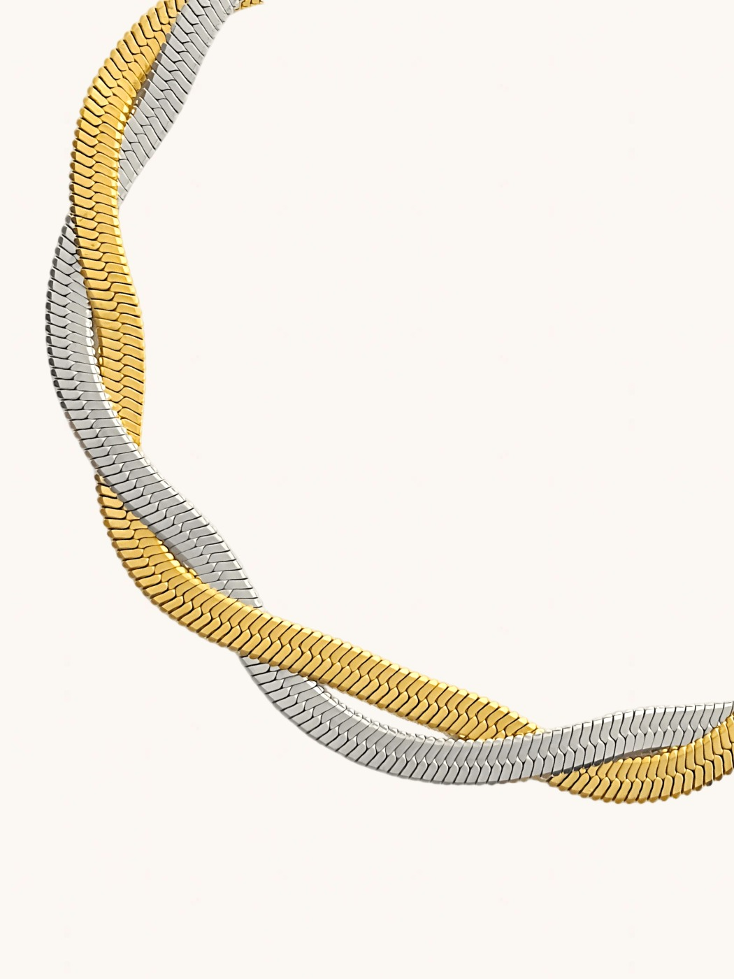 Closeup of Raia Two-tone Ripple Bracelet in 18K Gold Plated Metal Adjustable Length Two Tone | Tarnish Resistant Steel Water Hypoallergenic Durable Jewelry Sweat Eco - Friendly One Size 5.1gms