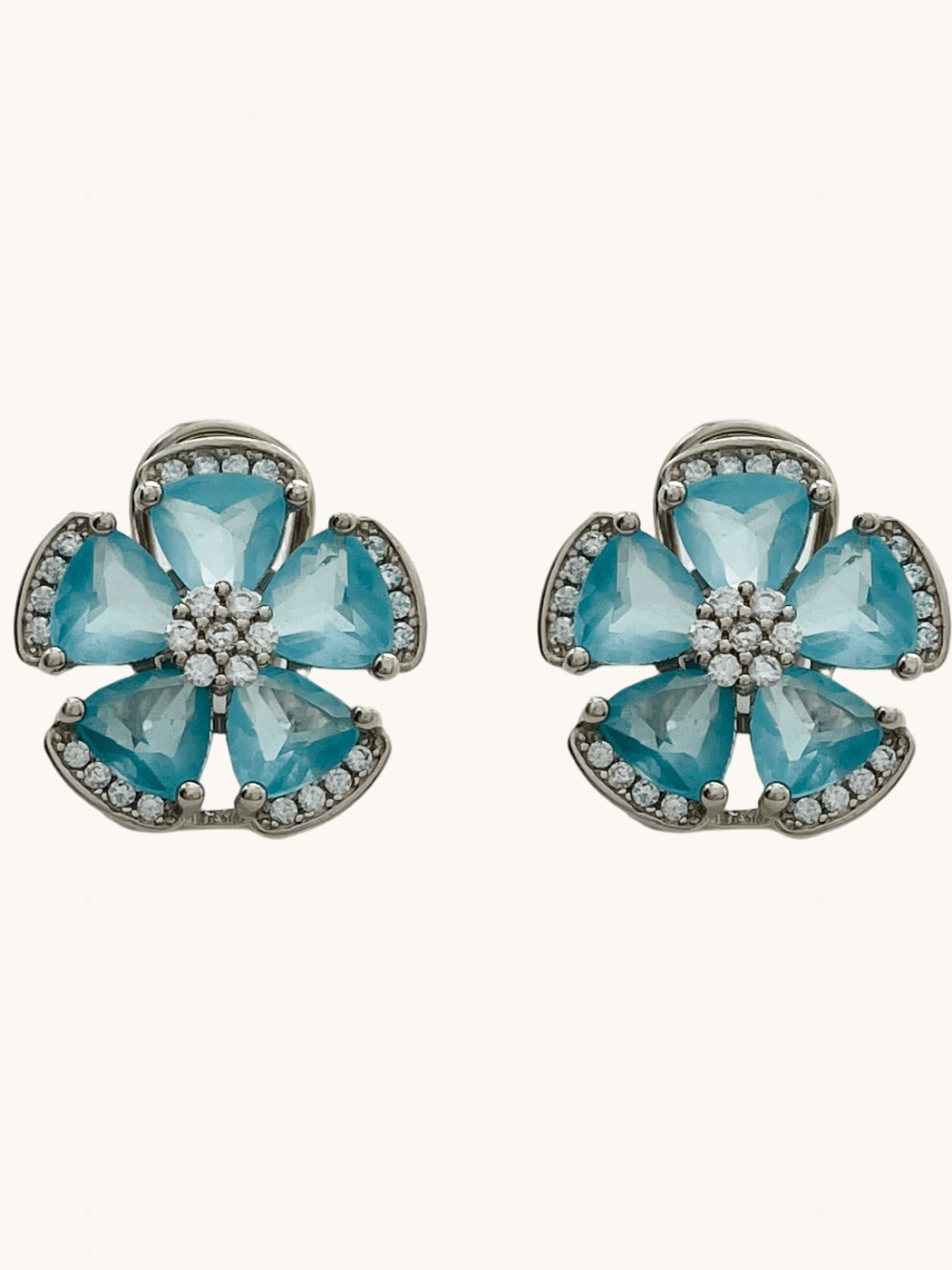 Front View of Forget Me Not Stud Earrings in Sterling Silver Jewelry for Pierced Ears 925 Metal Stone One Size 5.4gms