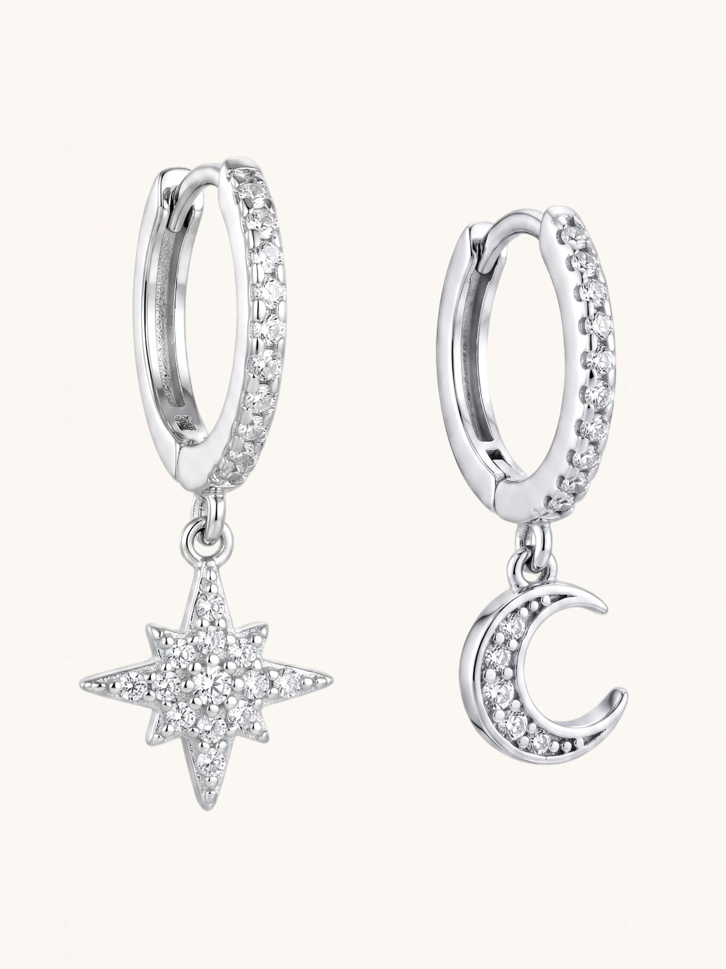 Front View of Stella Crescent & Star Earrings Jewelry for Pierced Ears 925 Sterling Silver 2 cm 1.4gms