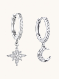 Front View of Stella Crescent & Star Earrings Jewelry for Pierced Ears 925 Sterling Silver 2 cm 1.4gms