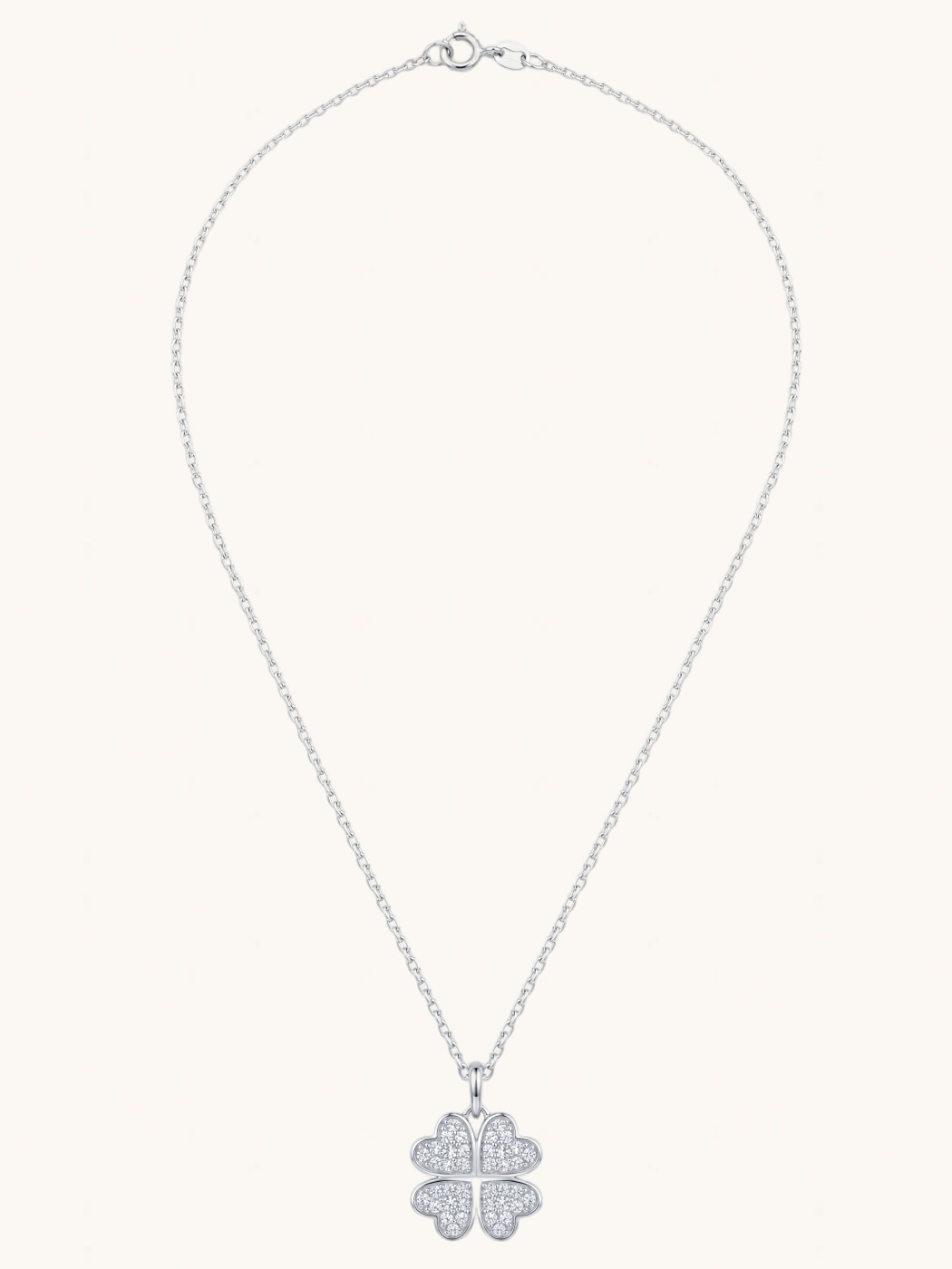 Rear View of Cara Clover Pendant Necklace Set Fixed Length 925 Sterling Silver 16 inches 4.2gms