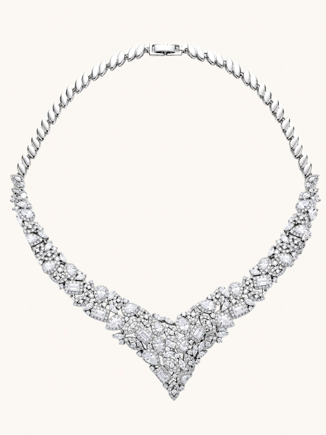 Rear View of Thea Necklace Set With Earrings Ring and Bracelet in Rhodium Plated Copper Comfort Fit One Size 67gms