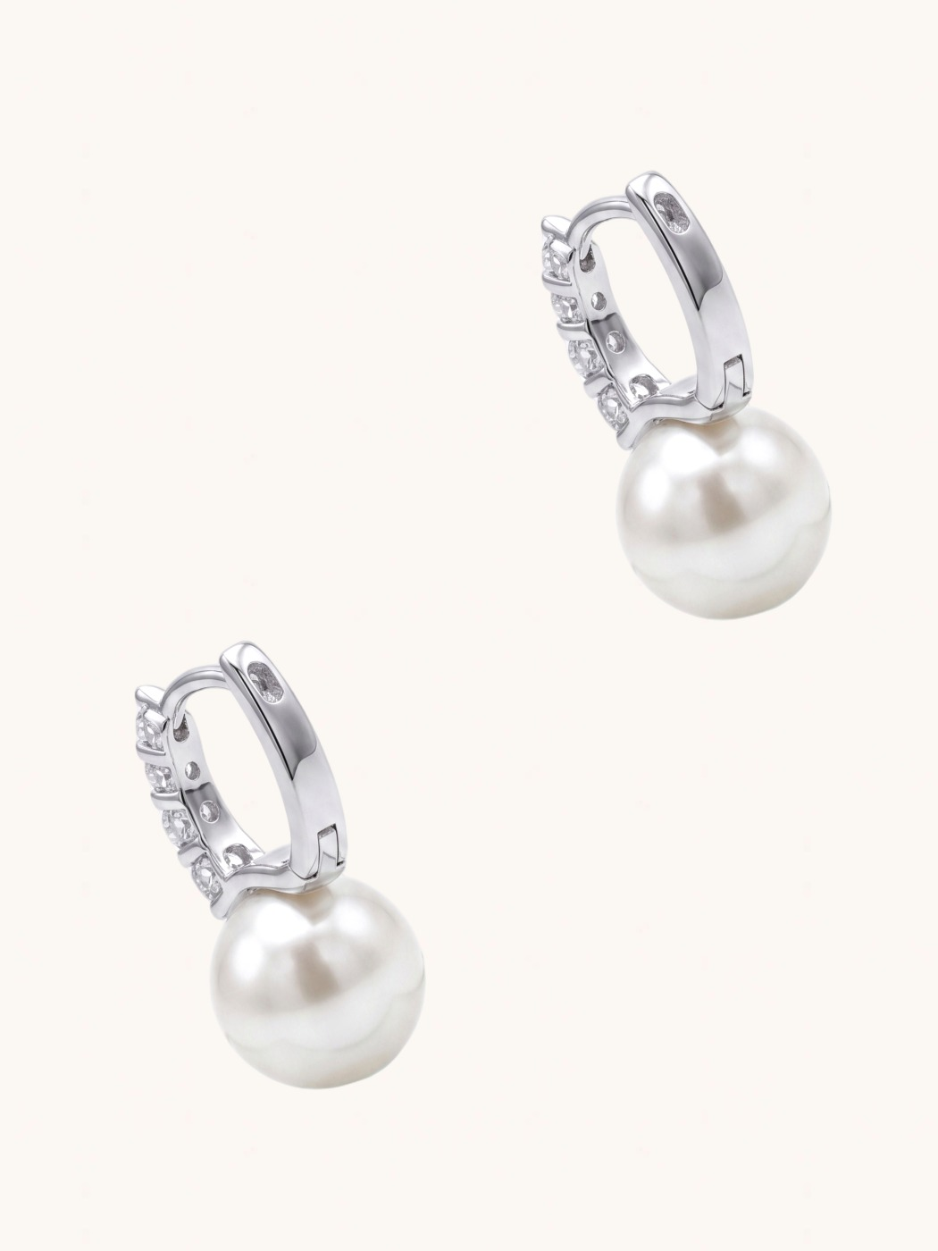 Rear View of Bianca Pearl Huggie Hoop Earrings Jewelry for Pierced Ears 925 Sterling Silver 2 cm 2.4gms