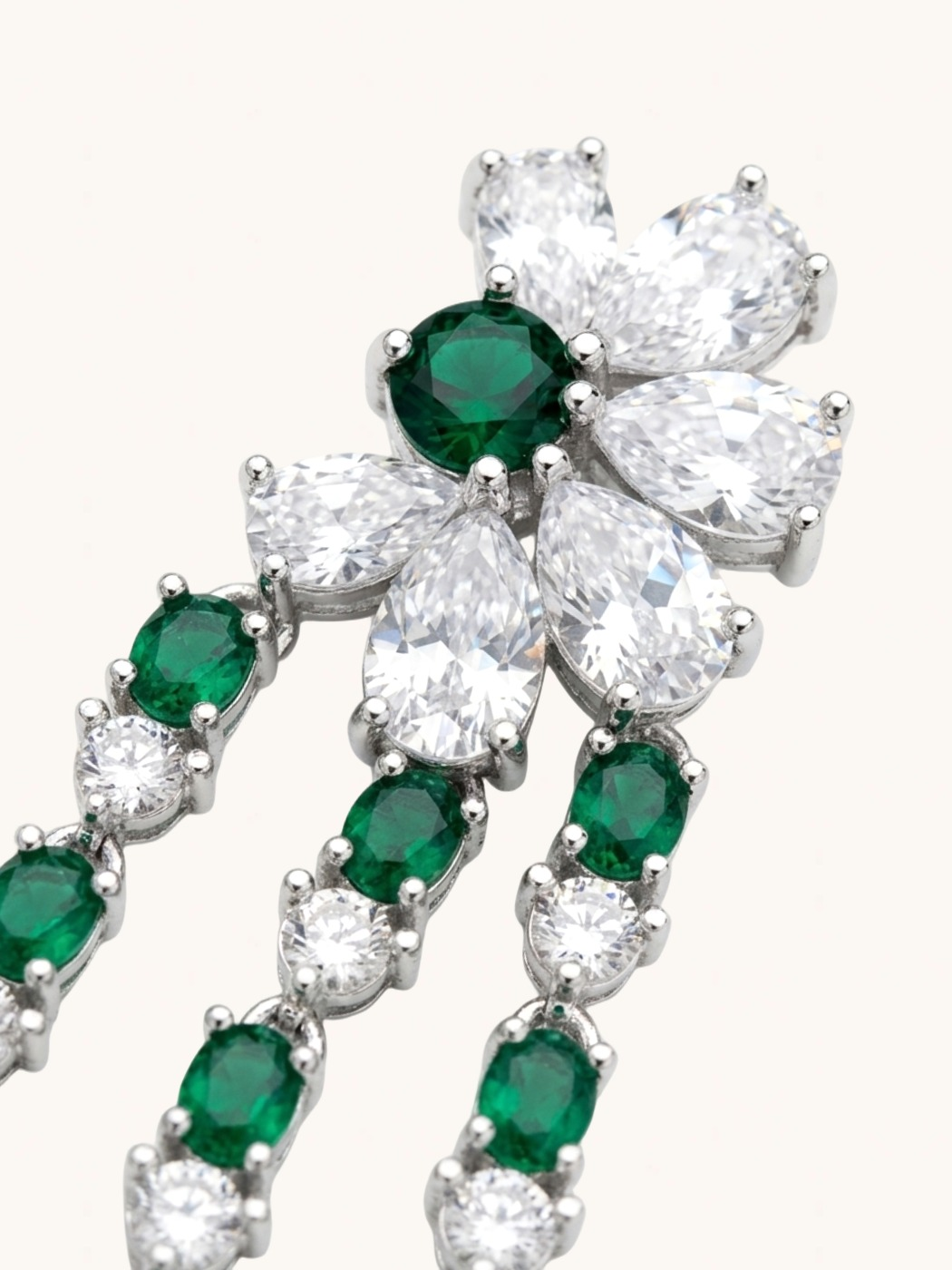 Closeup of Allesia Earrings Jewelry for Pierced Ears Rhodium Plated Brass 6 cm 15gms Mix Metal