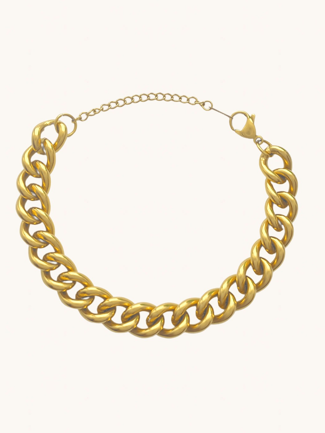 Front View of Anchor Bracelet in 18K gold Plated Metal Adjustable Length 18k Gold Steel | Hypoallergenic Tarnish Resistant Sweat Water Eco - Friendly One Size 40.2gms