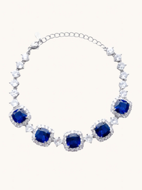 Front View of Martina Bracelet-Blue Adjustable Length Rhodium Plated Copper Metal One Size 14gms Mix