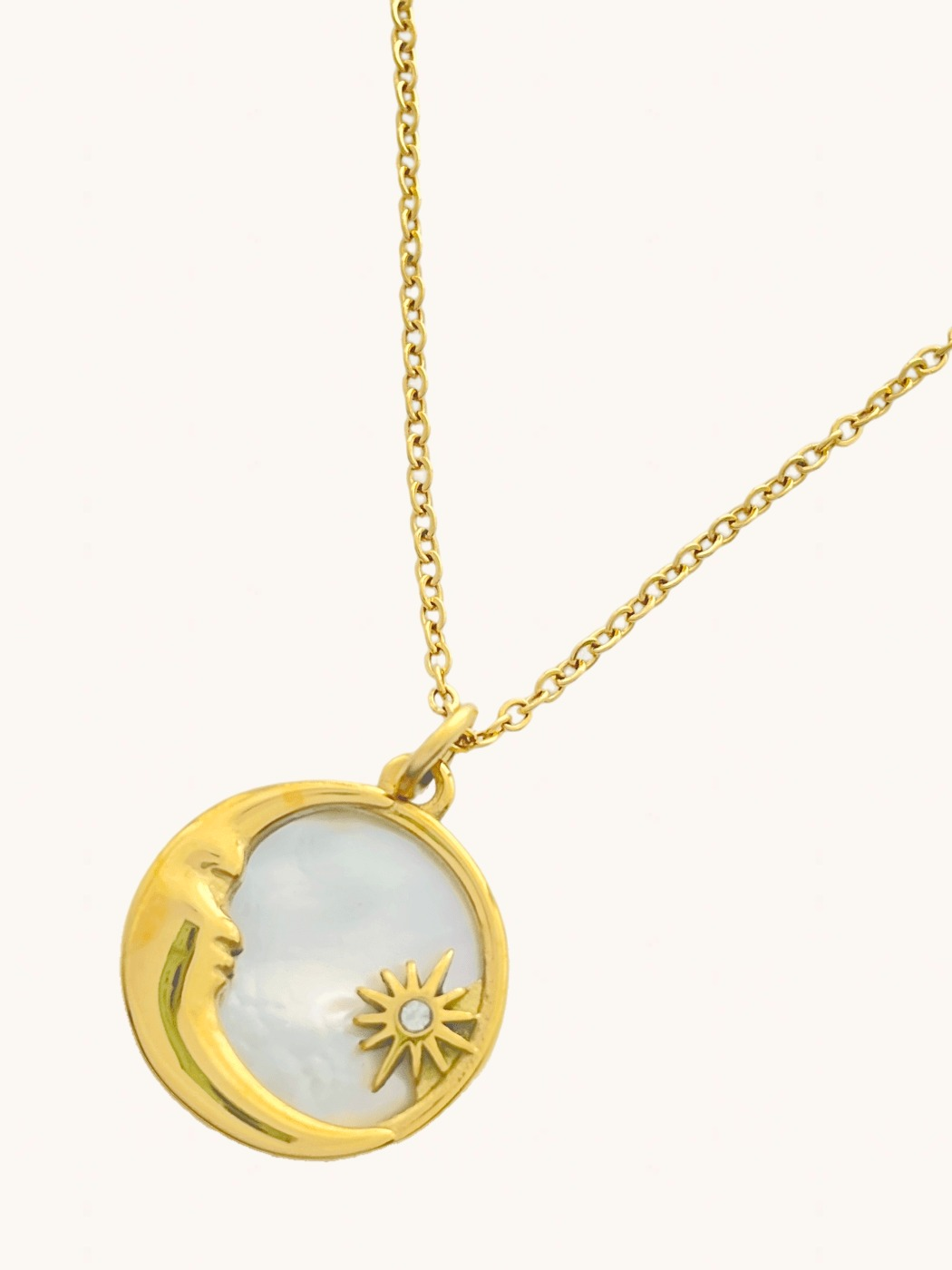 Closeup of Nova Pendant Necklace in 18k Gold Plated Metal Adjustable Length Steel | Hypoallergenic Tarnish Resistant Sweat Water One Size 4.2gms
