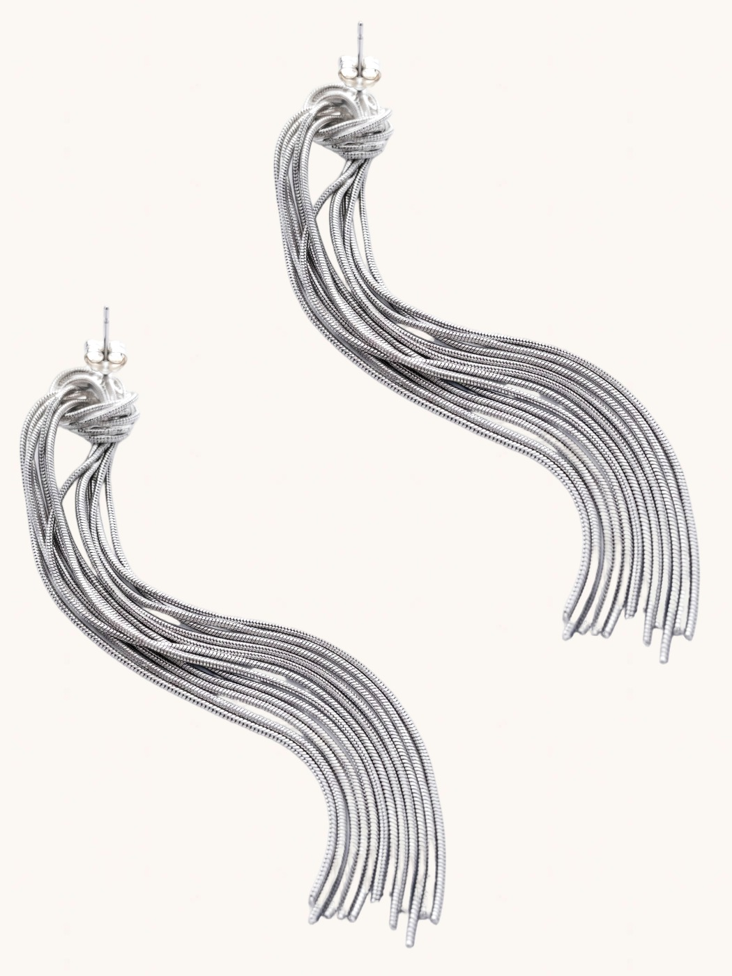 Rear View of Clara Tassel Earrings Jewelry for Pierced Ears Rhodium Plated Copper 925 Sterling Silver One Size 15.5gms