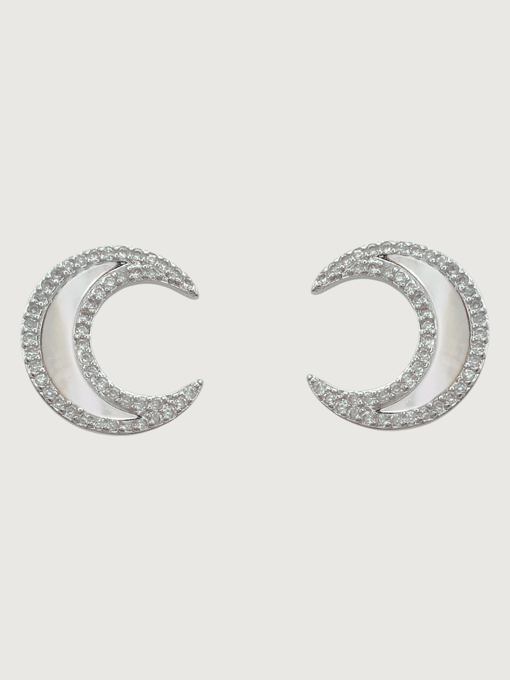 Front View of Luna Crescent Stud Earrings Jewelry for Pierced Ears 925 Sterling Silver One Size 3.2gms