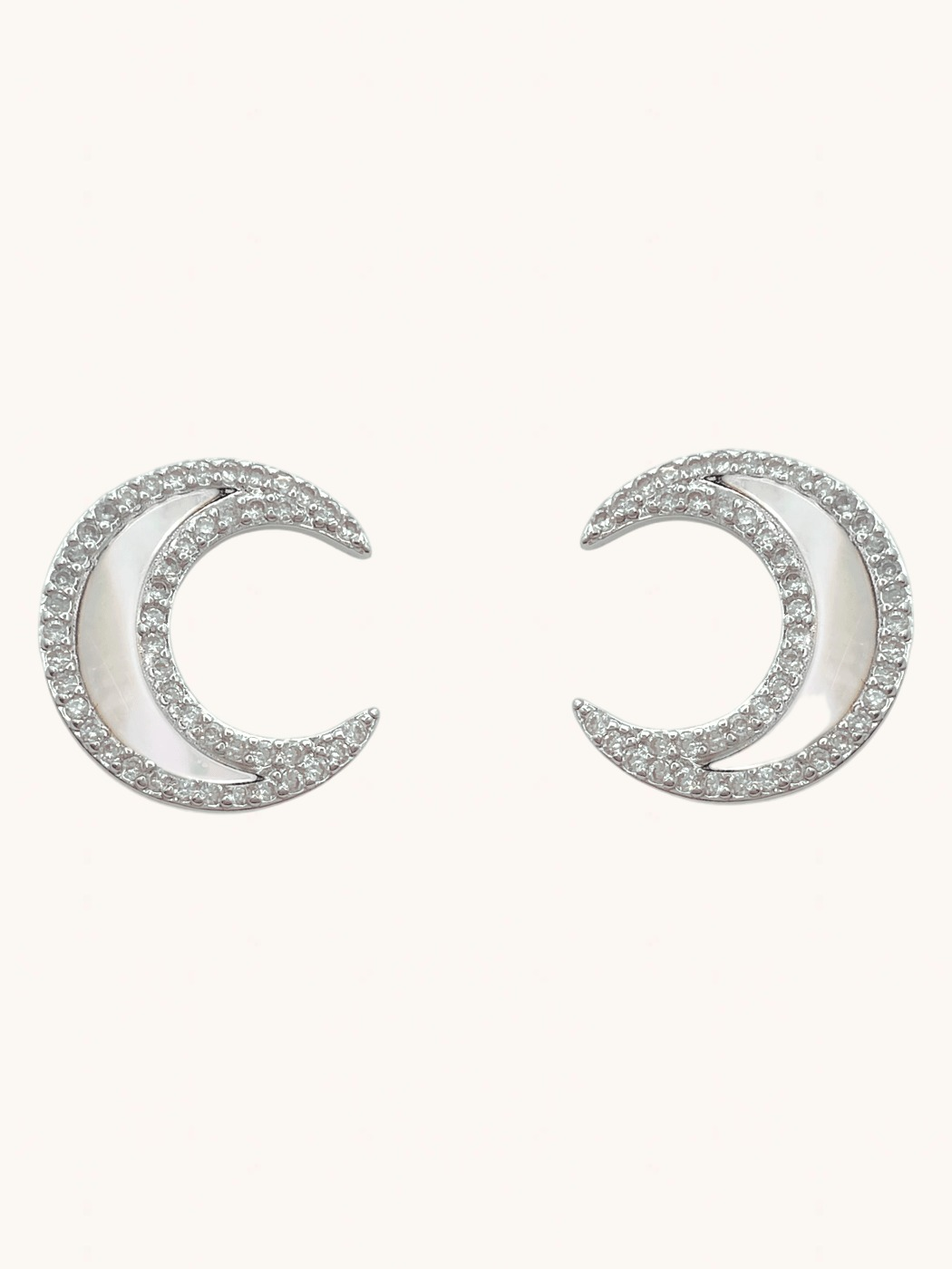 Front View of Luna Crescent Stud Earrings Jewelry for Pierced Ears 925 Sterling Silver One Size 3.2gms