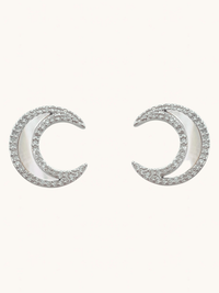 Front View of Luna Crescent Stud Earrings Jewelry for Pierced Ears 925 Sterling Silver One Size 3.2gms