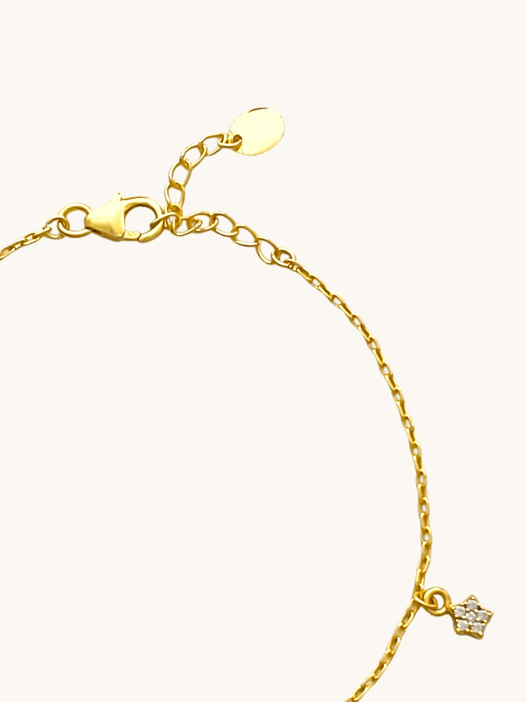Rear View of Rayan Charm Bracelet in 18k Gold Plated Sterling Silver Adjustable Length 925 Metal Stone 20 cm 2.3gms
