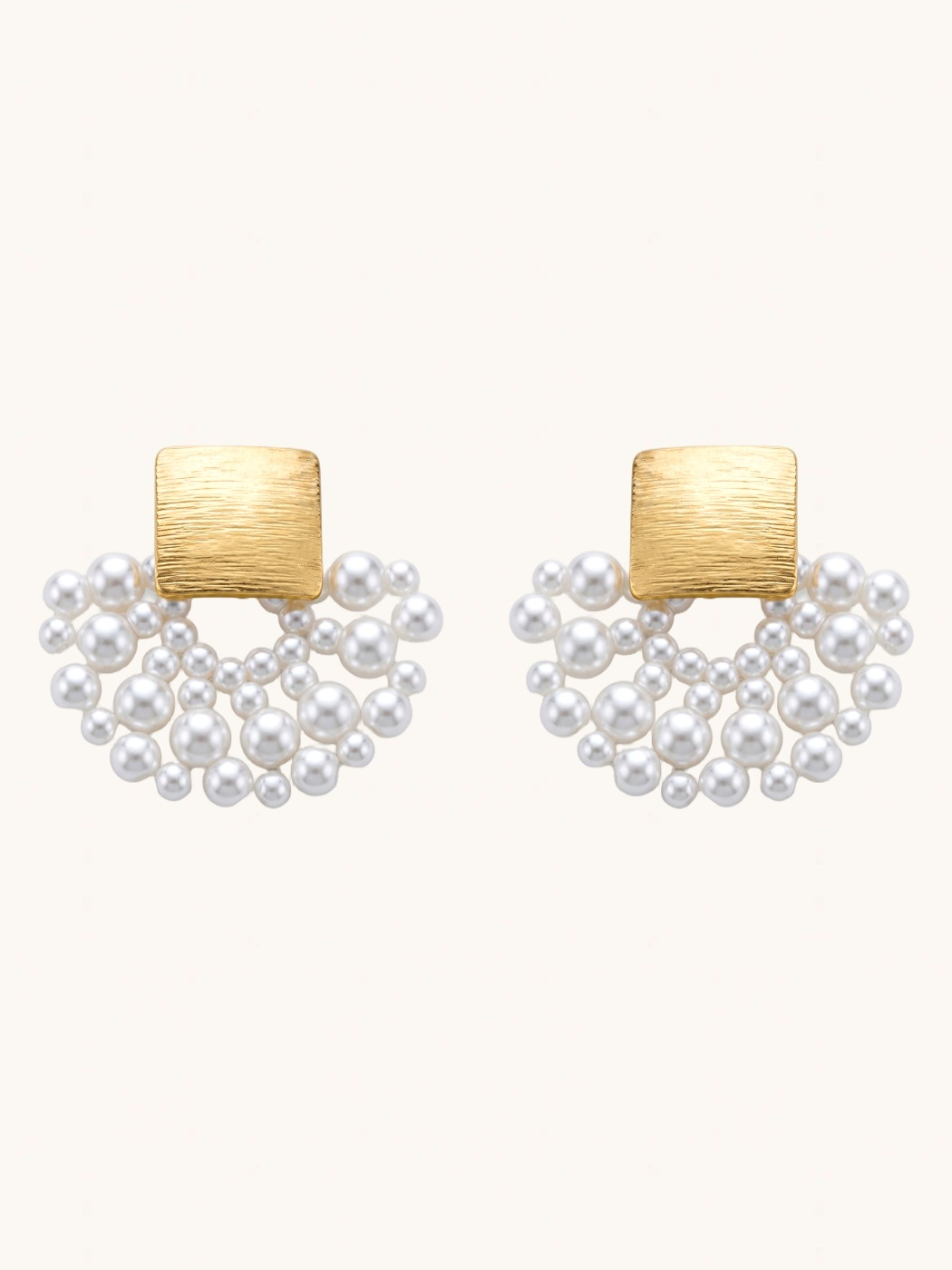 Front View of Hannah Pearl Fan Earrings Jewelry for Pierced Ears Gold Plated Brass 925 Sterling Silver One Size 4.8gms