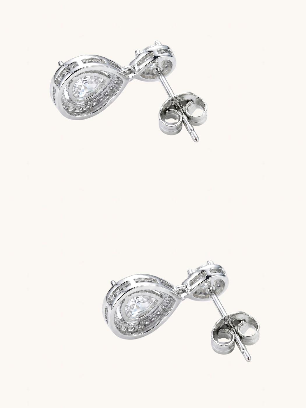 Rear View of Nova White Drop Earrings in Rhodium Plated Metal Jewelry for Pierced Ears Copper One Size 3.5gms Sterling Silver