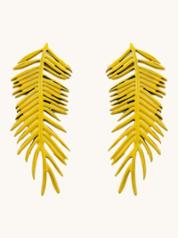 Front View of Palm Leaf Stud Earrings in 18K Gold Plated Metal Jewelry for Pierced Ears 18k Steel | Hypoallergenic Tarnish Resistant Sweat Water Eco - Friendly One Size 16.3gms Stainless