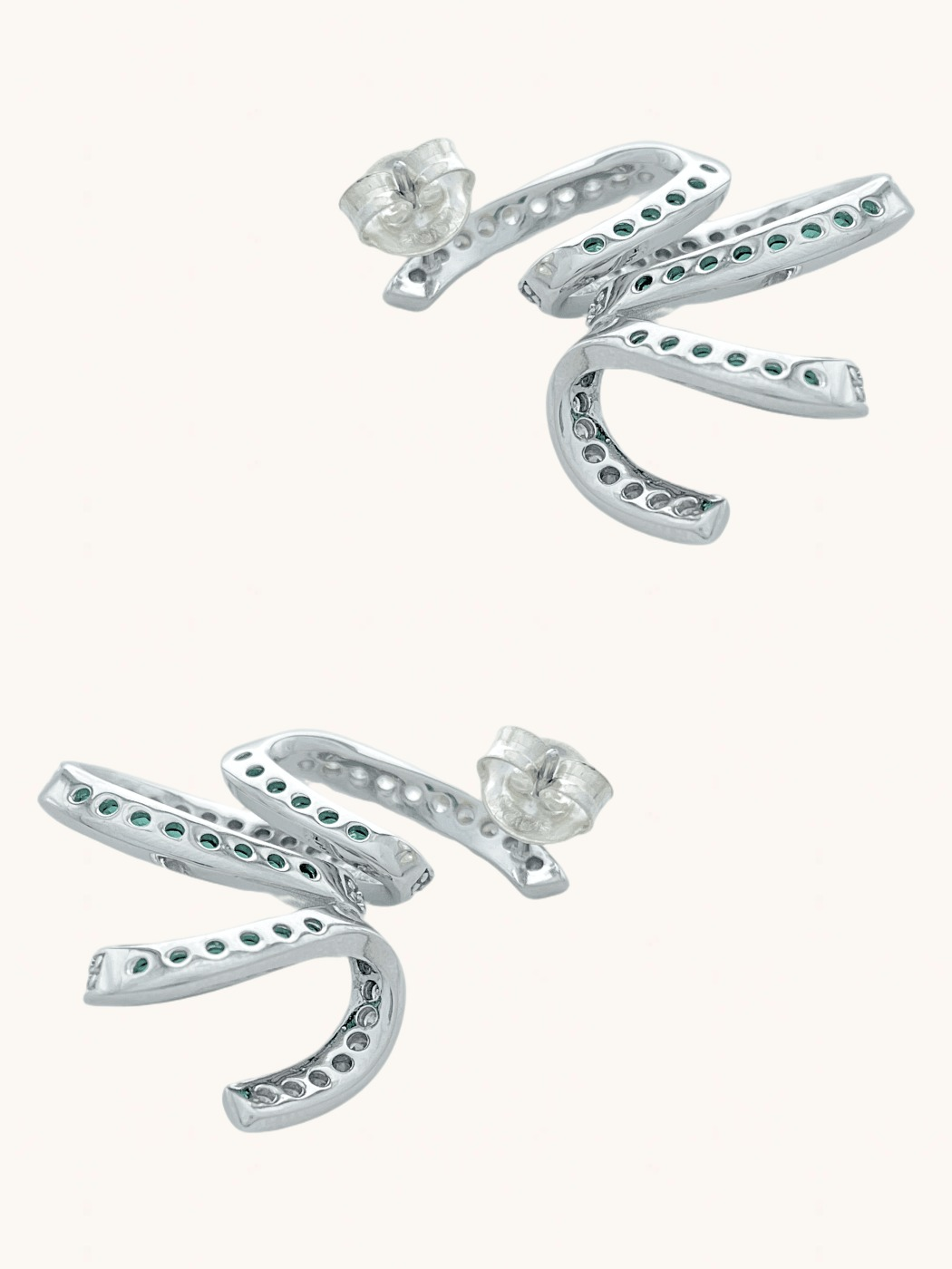 Rear View of Zarifah Ribbon Earrings in Sterling Silver Jewelry for Pierced Ears 925 Metal Stone One Size 7.6gms