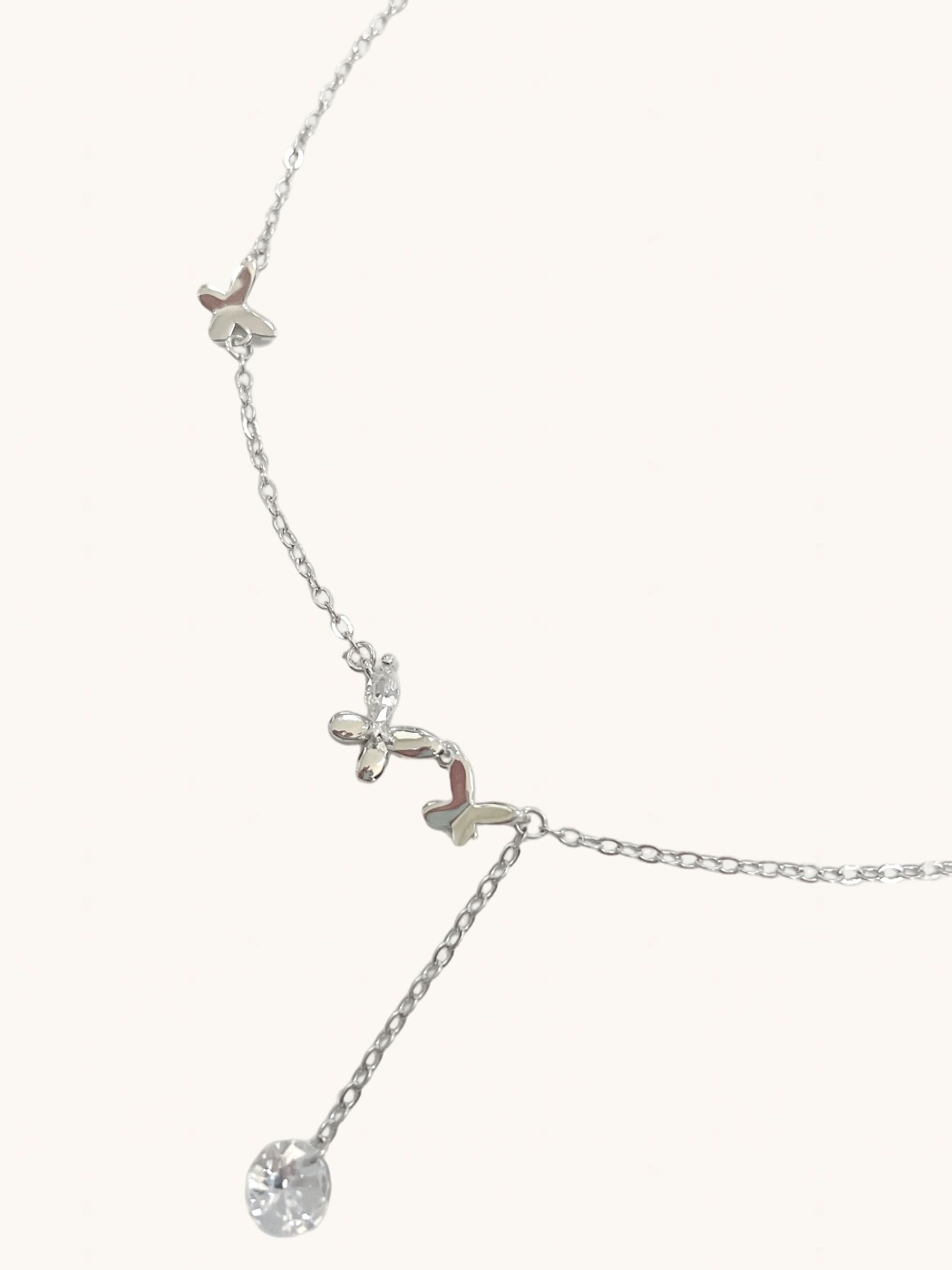 Closeup of Misty Butterfly Anklet in 925 Sterling Silver Comfort Fit Metal 8.5 inches 1.3gms