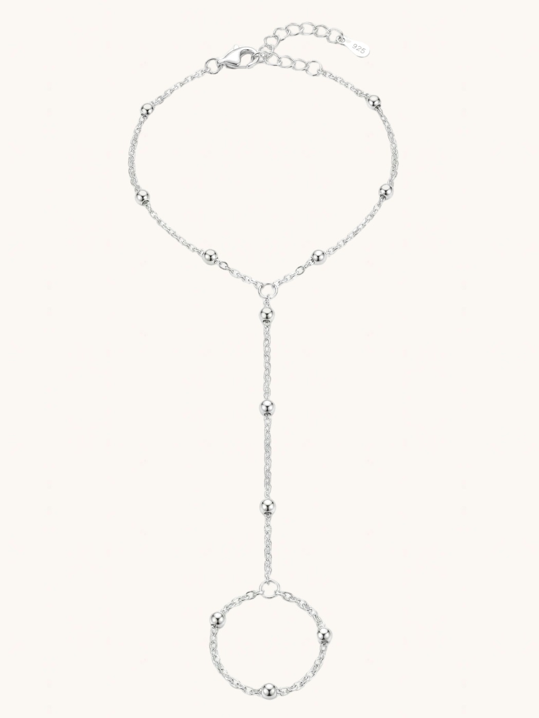 Front View of Candice Hand Chain Bracelet in 925 Sterling Silver Adjustable Length One Size 1.7gms