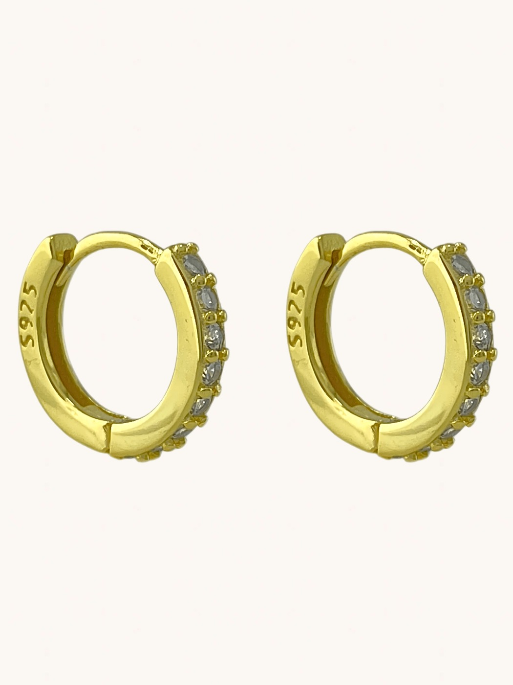 Front View of Lana Huggie Hoop Earrings in Sterling Silver with 18K Gold Plating Jewelry for Pierced Ears 18k Plated 925 Metal Stone One Size 2gms