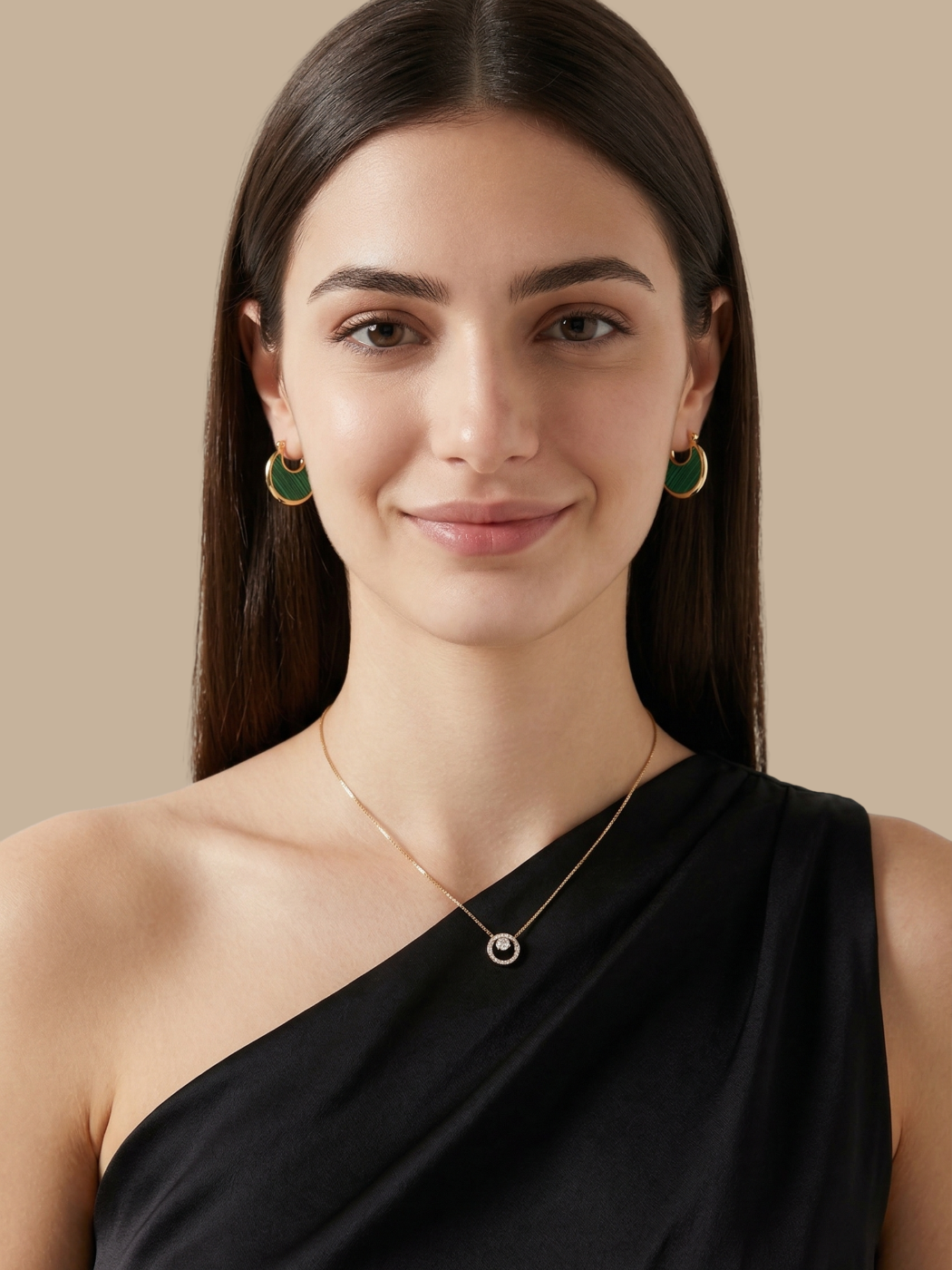 Alternate View of Model Wearing Joana Green Hoop Earrings Jewelry for Pierced Ears 18k Gold Plated Steel | Hypoallergenic Tarnish Resistant Sweat Water Eco - Friendly One Size 6.4gms Stainless