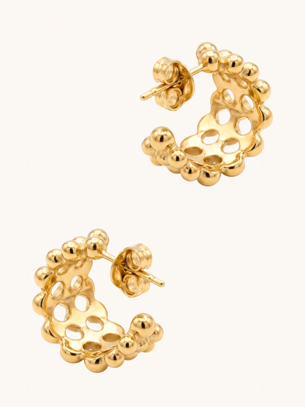 Rear View of Nina C-Hoop Earrings Jewelry for Pierced Ears 18k Gold Plated Steel | Hypoallergenic Tarnish Resistant Sweat Water 1.5 cm 12.2gms Stainless