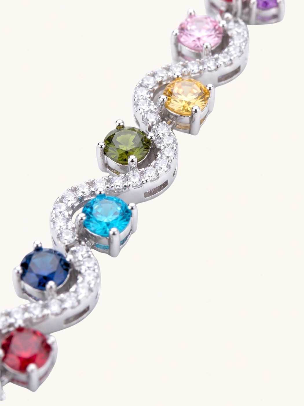 Closeup of Sierra Multicolor Bracelet Comfort Fit Rhodium Plated Brass 7 inches 13.8gms Mix Metal