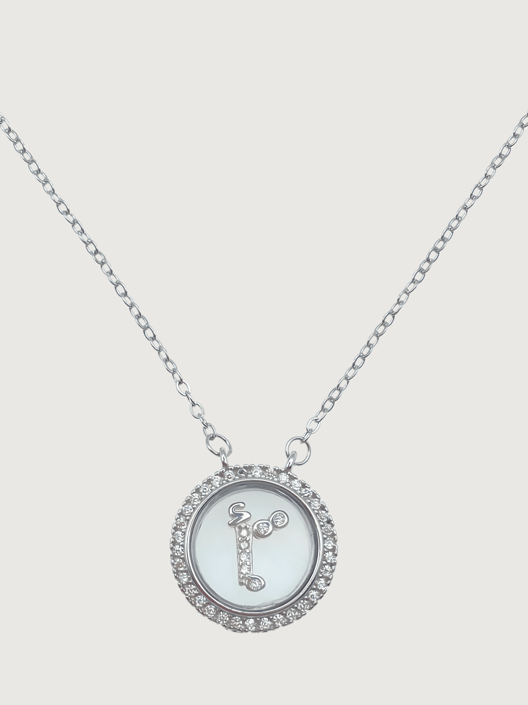 Front View of Arabic Letter Alif Charm Pendant Necklace in 925 Sterling Silver Comfort Fit Metal 16 inches 4.3gms
