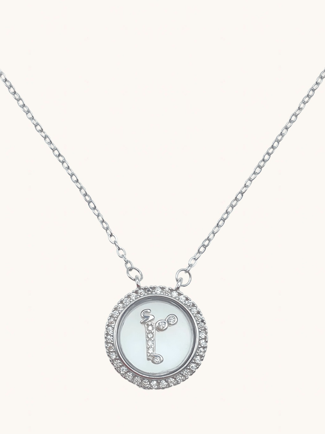 Front View of Arabic Letter Alif Charm Pendant Necklace in 925 Sterling Silver Comfort Fit Metal 16 inches 4.3gms