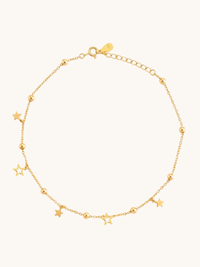 Front View of Stella Star Anklet Comfort Fit 18k Gold Plated 925 Sterling Silver 9 inches 1.9gms