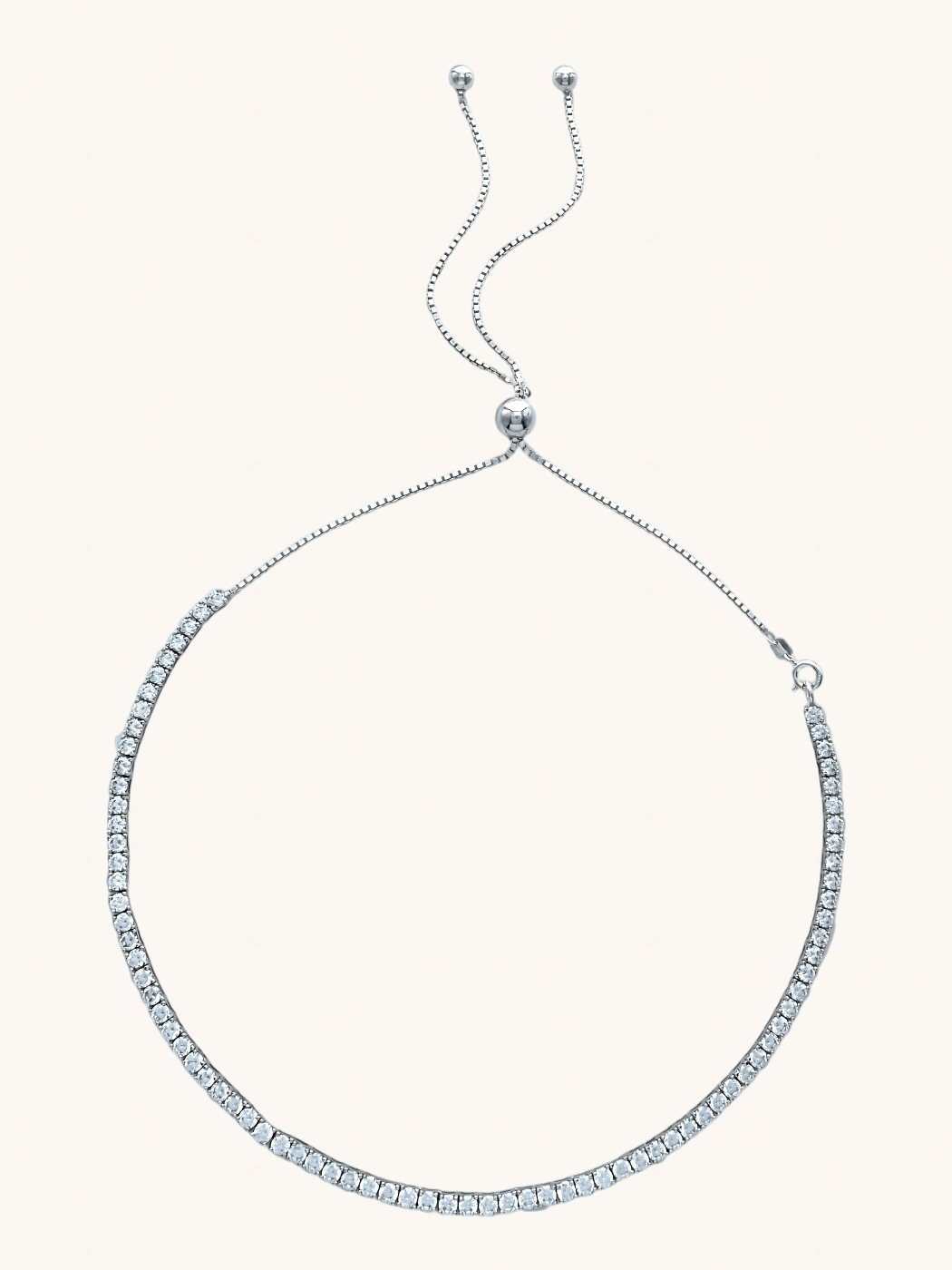 Front View of Zara Choker Tennis Necklace in Sterling Silver Adjustable Length 925 Metal One Size 17.8gms
