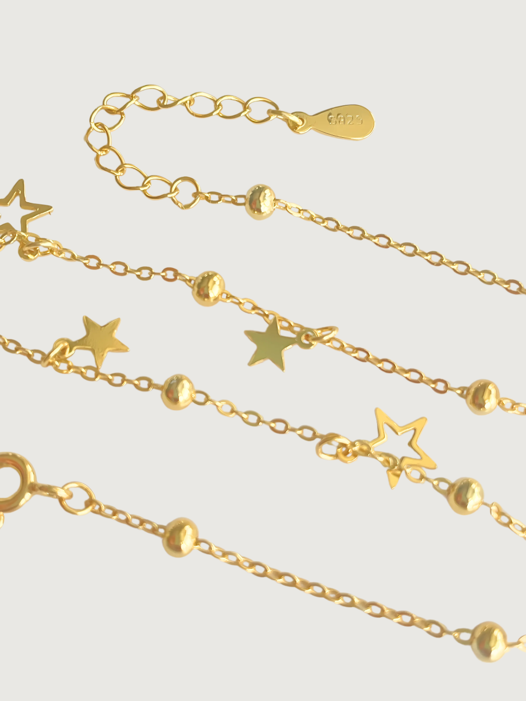 Rear View of Stella Star Anklet in 18k Gold Plated Sterling Silver Comfort Fit 925 Metal 9 inches 1.9gms