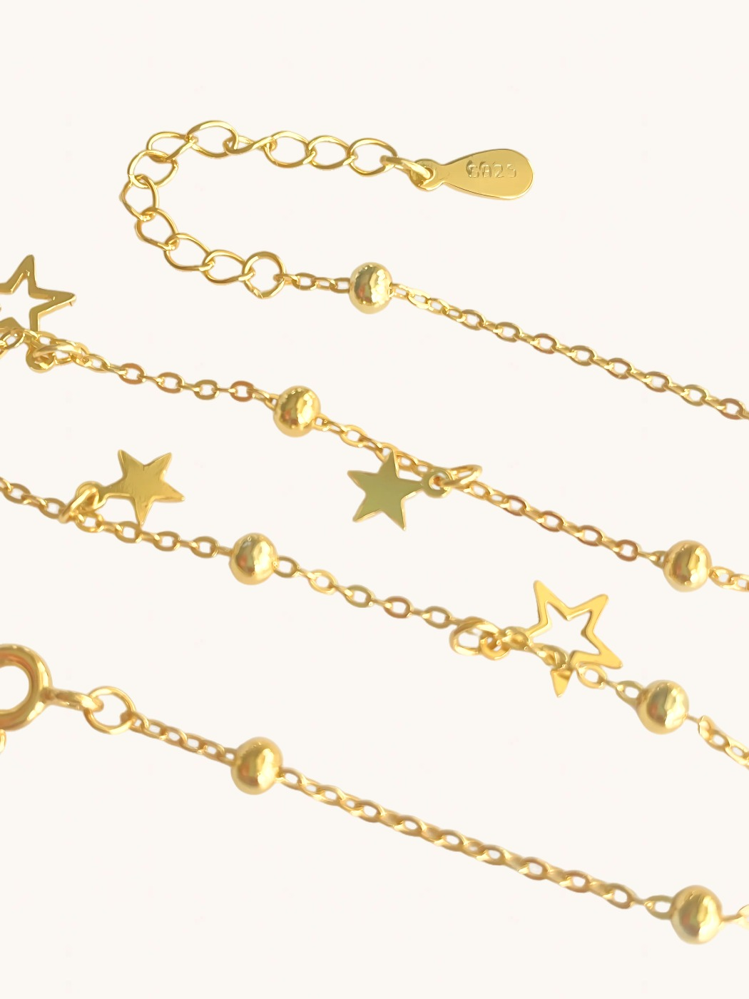 Rear View of Stella Star Anklet in 18k Gold Plated Sterling Silver Comfort Fit 925 Metal 9 inches 1.9gms