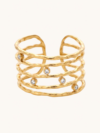 Front View of Pebble Beach Ring Open-Adjustable-Resizable 18k Gold Plated Steel | Hypoallergenic Tarnish Resistant Sweat Water Eco - Friendly One Size 1.8gms Stainless