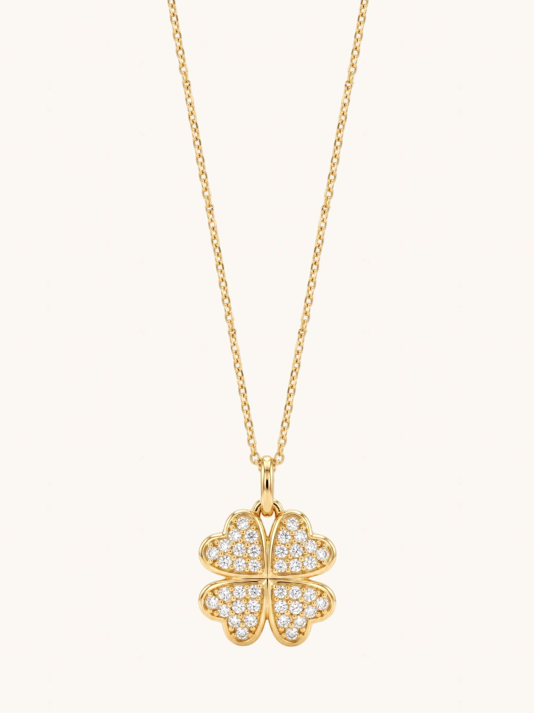 Front View of Cara Clover Pendant Necklace Fixed Length 18k Gold Plated 925 Sterling Silver Brass 16 inches 2.3gms