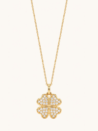 Front View of Cara Clover Pendant Necklace Fixed Length 18k Gold Plated 925 Sterling Silver Brass 16 inches 2.3gms