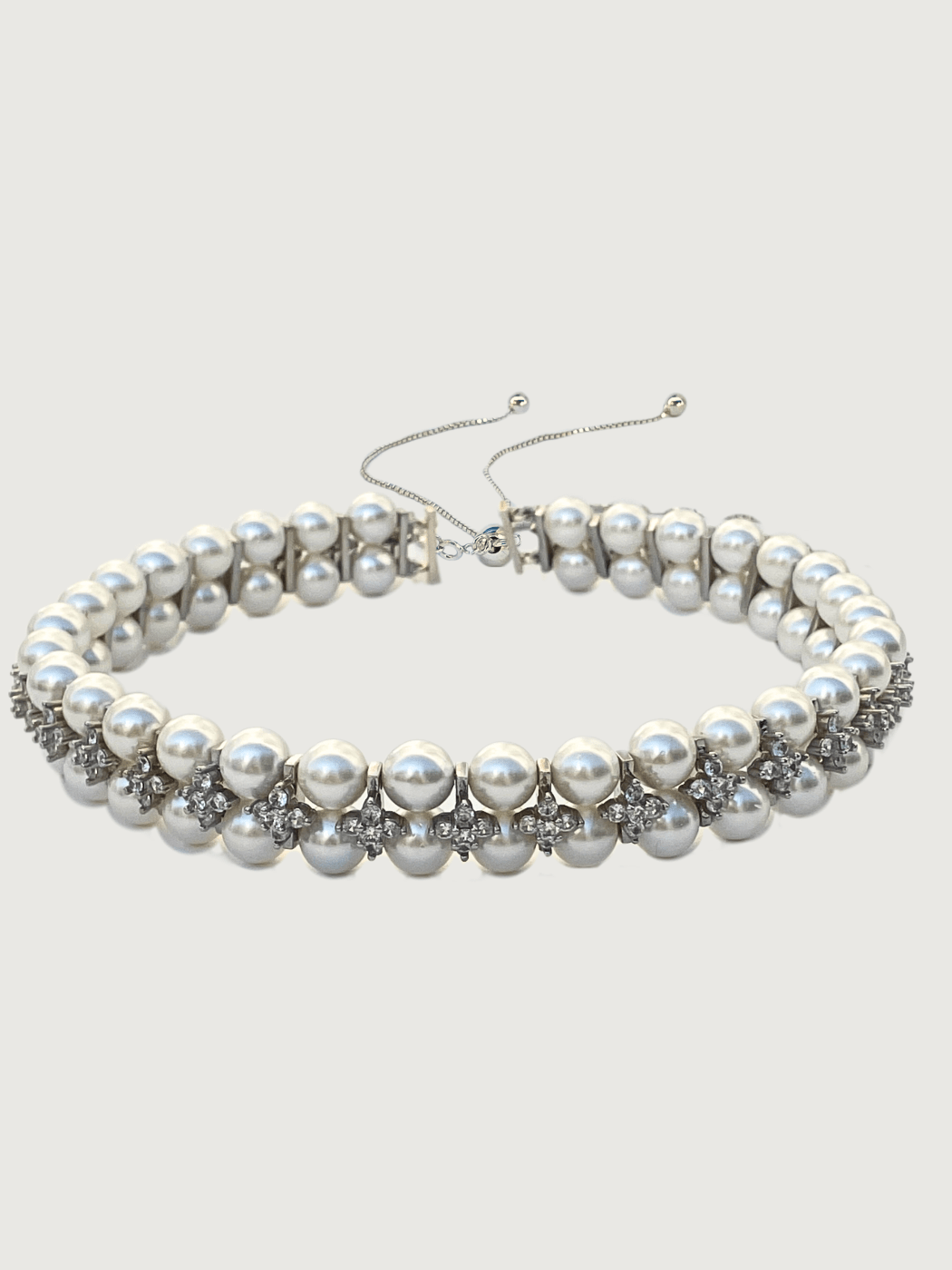 Front View of Amelia Pearl Choker Necklace Adjustable Length 925 Sterling Silver Metal Stone One Size 82.9gms