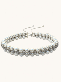 Front View of Amelia Pearl Choker Necklace Adjustable Length 925 Sterling Silver Metal Stone One Size 82.9gms