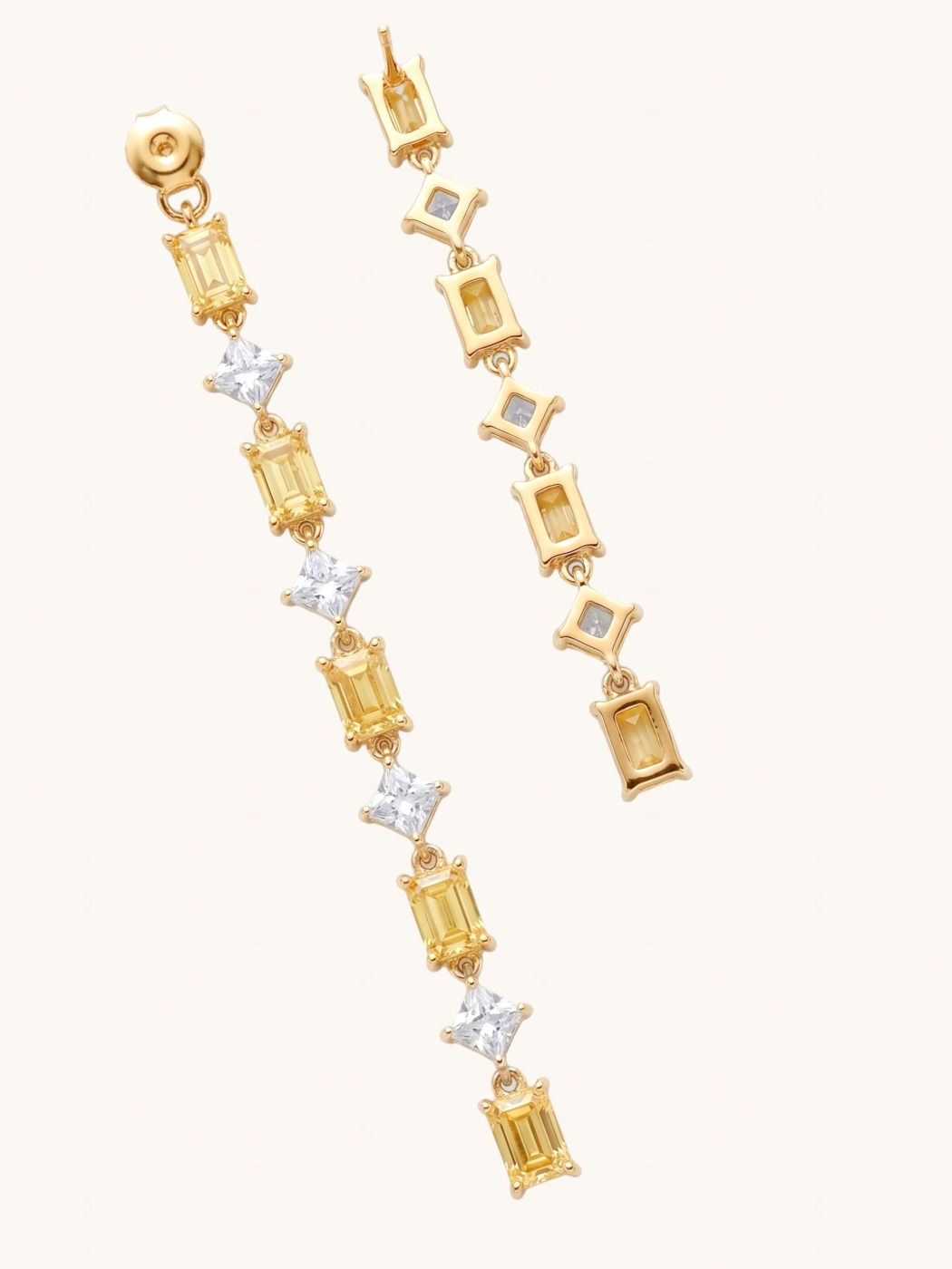 Rear View of Elora Statement Drop Earrings Jewelry for Pierced Ears Gold Plated Brass Post / Pin & Push in 925 Sterling Silver Stamp Marked 8 cm 11.2gms