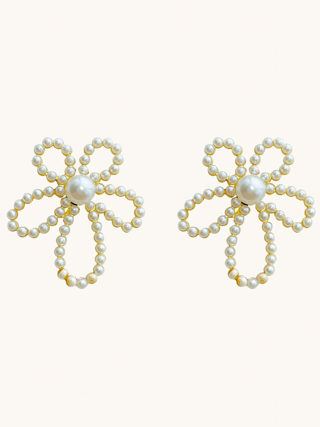 Front View of Petal Perfect Pearl Stud Earrings in 18K Gold Plated Metal Jewelry for Pierced Ears 18k Steel | Hypoallergenic Tarnish Resistant Sweat Water Stone Eco - Friendly One Size 7.5gms Stainless