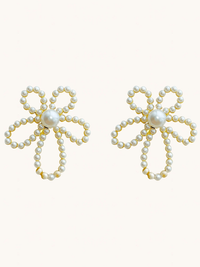 Front View of Petal Perfect Pearl Stud Earrings in 18K Gold Plated Metal Jewelry for Pierced Ears 18k Steel | Hypoallergenic Tarnish Resistant Sweat Water Stone Eco - Friendly One Size 7.5gms Stainless