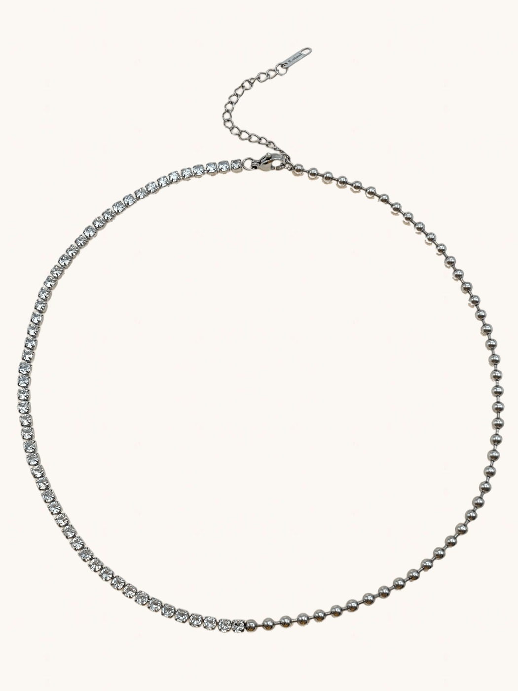 Front View of Sarah Waterproof Tennis Necklace Adjustable Length Rhodium Plated | Tarnish Resistant Steel Water Hypoallergenic Sweat Durable Jewelry Metal Eco - Friendly One Size 7.3gms Sterling Silver