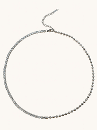 Front View of Sarah Waterproof Tennis Necklace Adjustable Length Rhodium Plated | Tarnish Resistant Steel Water Hypoallergenic Sweat Durable Jewelry Metal Eco - Friendly One Size 7.3gms Sterling Silver